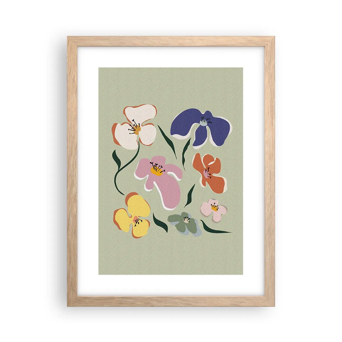 Poster în ramă de stejar deschis - Panseluțe colorate - 30x40 cm