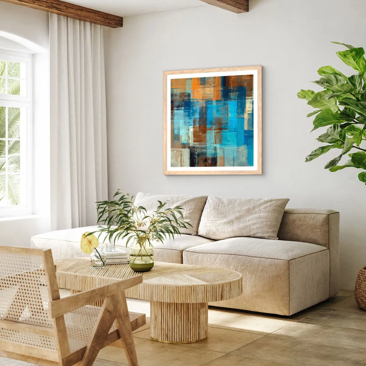 Poster în ramă de stejar deschis - Prin valul albastru - 60x60 cm