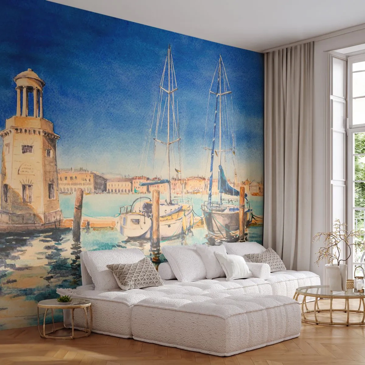 Tapet Standard Eco - Laguna însorită - Port, Peisaj, Far - 450x315 cm
