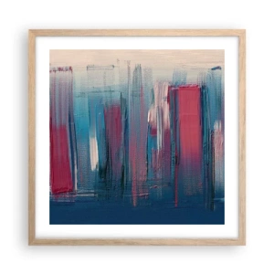 Poster în ramă de stejar deschis - Compoziție verticală în albastru și roșu - 50x50 cm