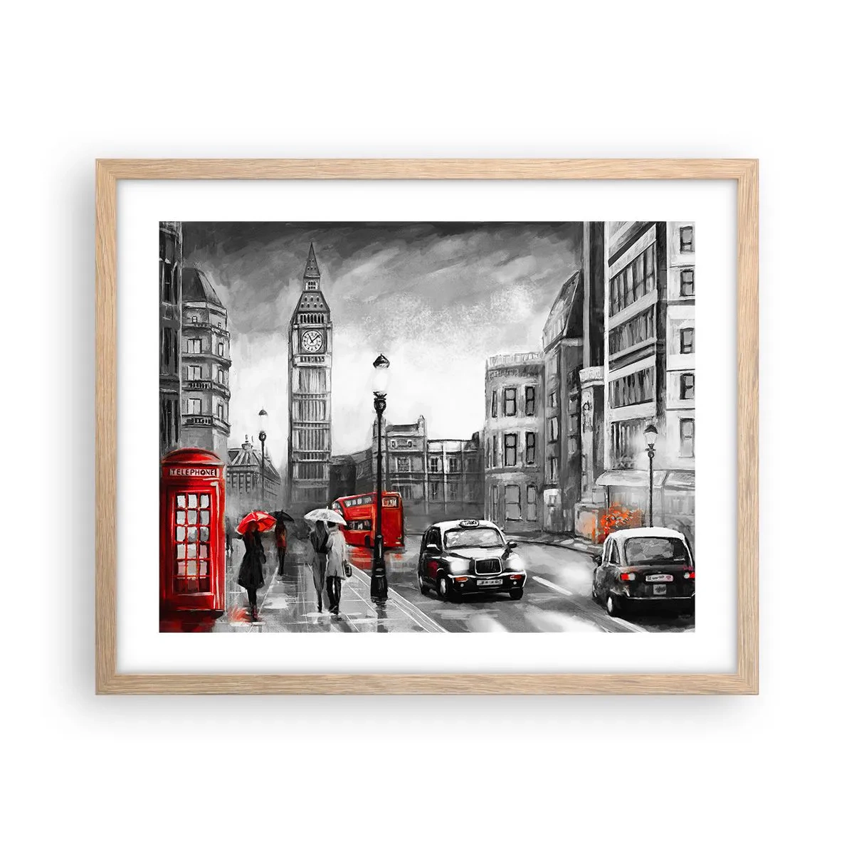 Poster în ramă de stejar deschis - Nu este deloc un oraș gri - 50x40 cm