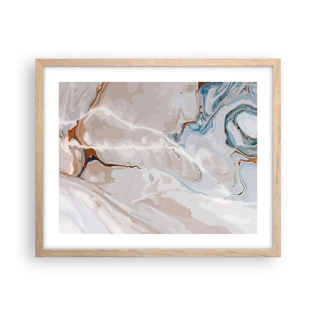 Poster în ramă de stejar deschis - Meandre albastre sub alb - 50x40 cm