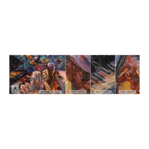Mostră tapet Premium Canvas - Într-un ritm - Muzică, Jazz, Contrabas - 100x30 cm