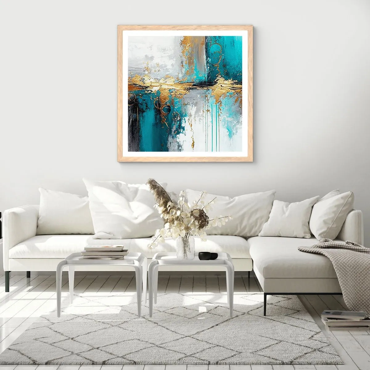 Poster în ramă de stejar deschis - Totul curge - 50x50 cm