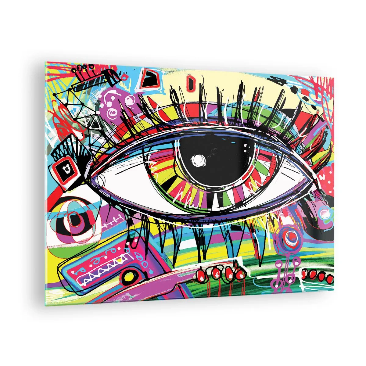 Tablou pe sticlă - Ochi colorat în stil abstract - 70x50cm - Un ochi colorat - un suflet colorat - Decorațiune modernă pentru perete pentru living și dormitor ARTTOR