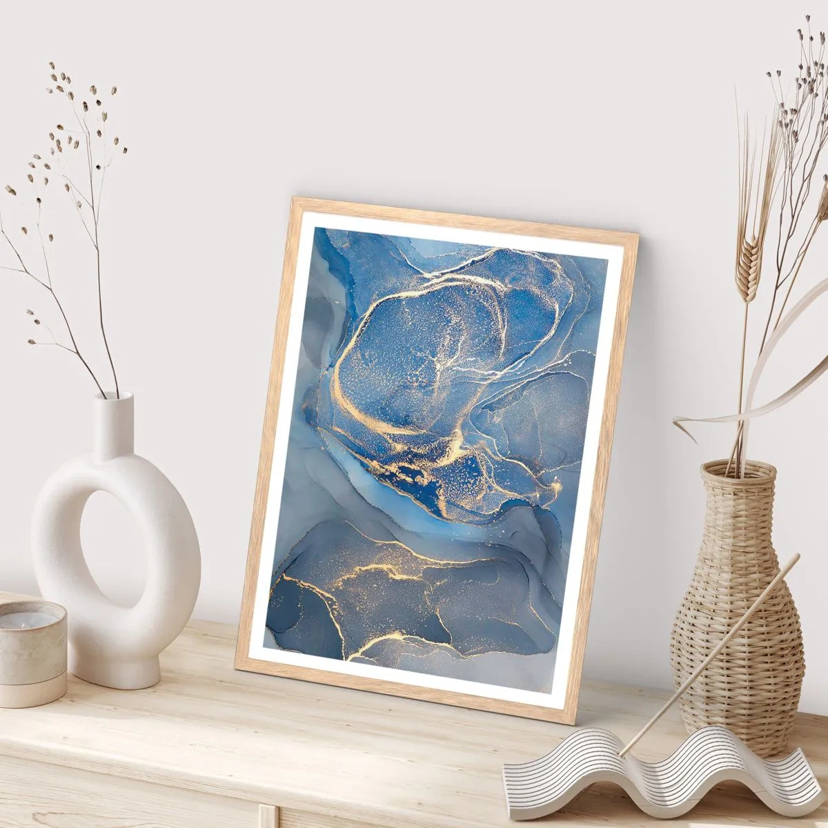 Poster în ramă de stejar deschis - Praf de aur - 50x70 cm