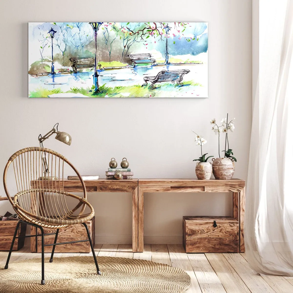 Tablou pe pânză - Magia liniștii din parc - 160x50 cm