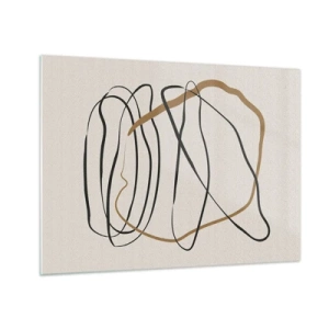 Tablou pe sticlă - O compoziție expresivă de linii negre și maro pe un fundal deschis. - 70x50cm - Compoziție - Dans posesiv - Decorațiune modernă pentru perete pentru living și dormitor ARTTOR