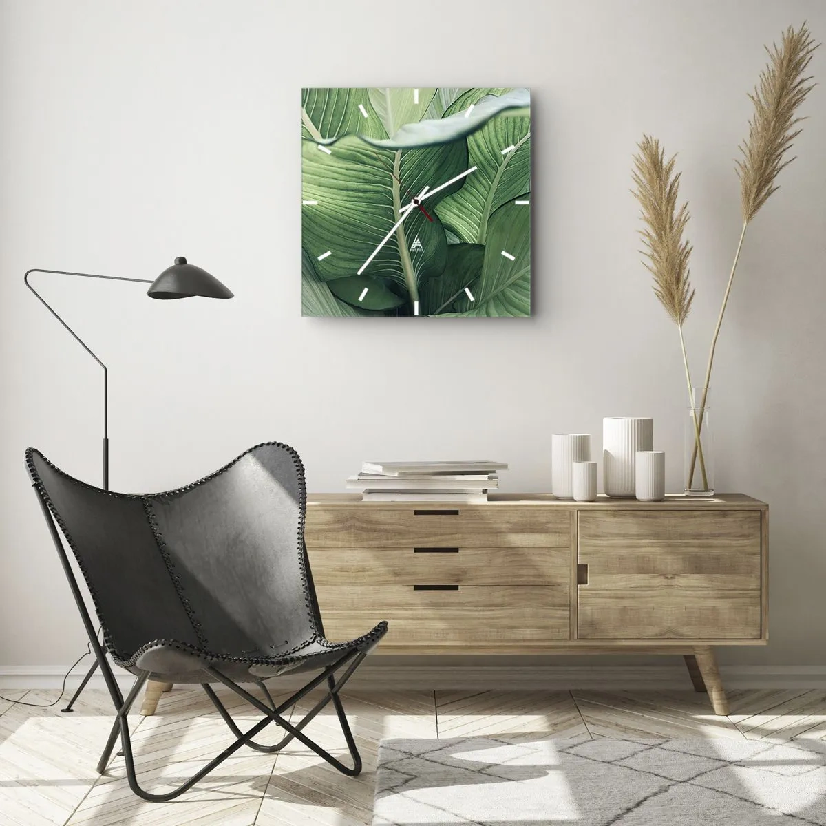 Ceas de perete - Ceas pe sticlă - Viață intensă în verde - 40x40 cm