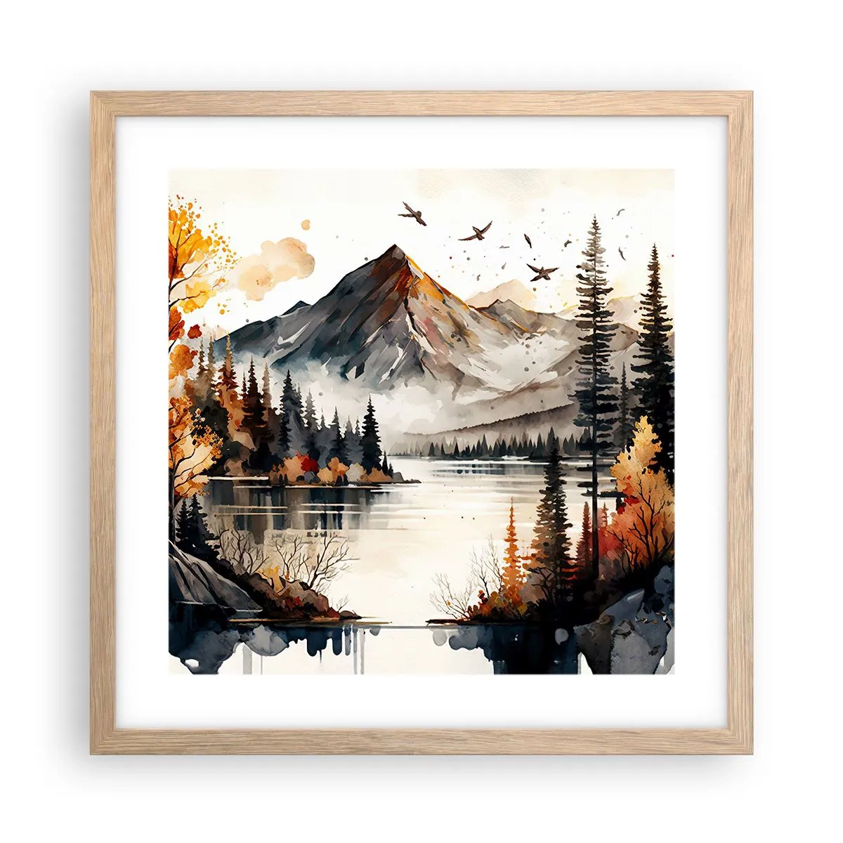 Poster în ramă de stejar deschis - Toamna de aur în munți - 40x40 cm