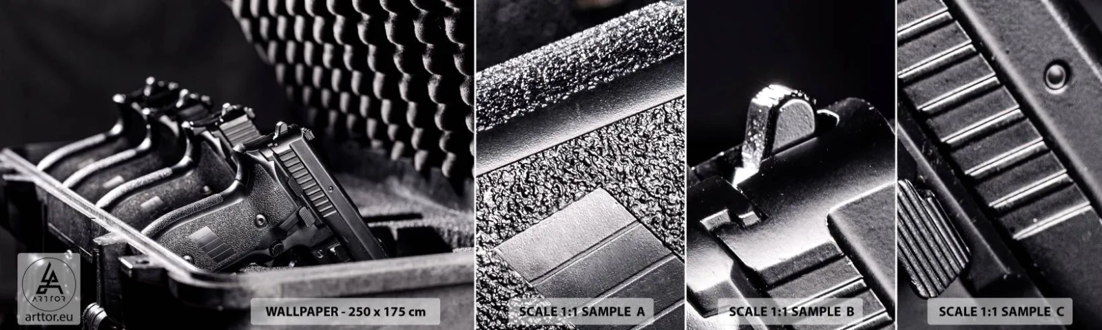 Mostră tapet autocolant Deluxe Sticker - Sport masculin - Militar, Armă, Pistolă - 100x30 cm