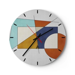 Ceas de perete - Ceas pe sticlă - Compoziție geometrică colorată cu dreptunghiuri și cercuri - 30x30cm - Abstracție: distracție modernistă - Decorațiune modernă pentru perete pentru living, bucătărie și dormitor ARTTOR