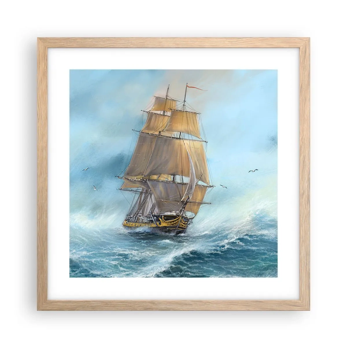 Poster în ramă de stejar deschis - Rulează pe valuri - 40x40 cm