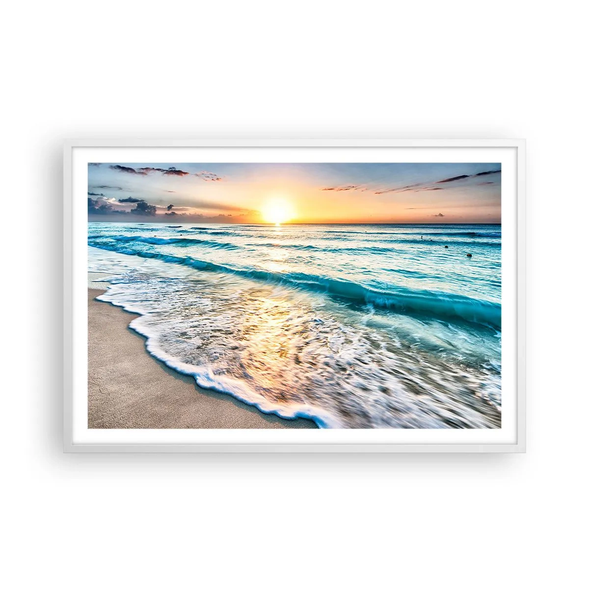 Poster în ramă albă - Priveliștea cu apus de soare - 91x61 cm