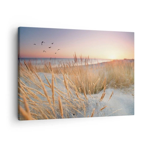 Tablou pe pânză Canvas - Plajă la apus cu ierburi înalte - 70x50cm - Cântec de leagăn baltic - Decorațiune modernă pentru perete pentru living și dormitor ARTTOR