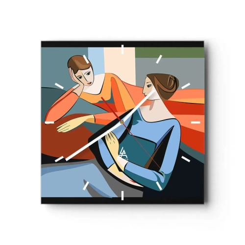 Ceas de perete - Ceas pe sticlă - Un moment de confidențe - 40x40 cm