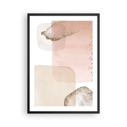 Poster în ramă neagră - Forme pastelate cu un accent auriu delicat - 50x70cm - O privire prin culoare - Decorațiune modernă pentru perete pentru living și dormitor ARTTOR