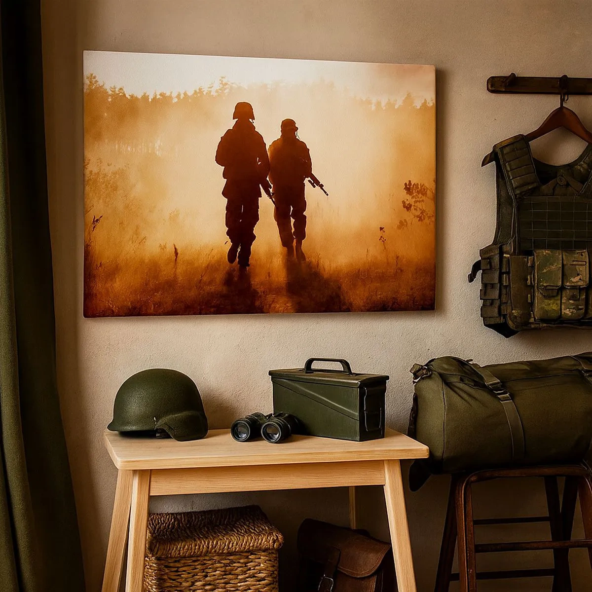 Tablou pe pânză Canvas - Soldați mărșăluind în ceața dimineții pe un fundal natural - 70x50cm - Call of Duty - Decorațiune modernă pentru perete pentru living și dormitor ARTTOR