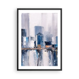 Poster în ramă neagră - Panoramă abstractă a orașului în nuanțe de albastru și alb - 50x70cm - Impresie de New York - Decorațiune modernă pentru perete pentru living și dormitor ARTTOR
