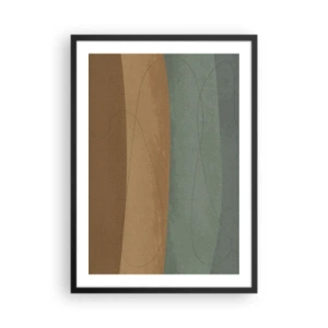 Poster în ramă neagră - Linii organice pe fundaluri pământii și verzi - 50x70cm - Compoziție orizontală - Decorațiune modernă pentru perete pentru living și dormitor ARTTOR