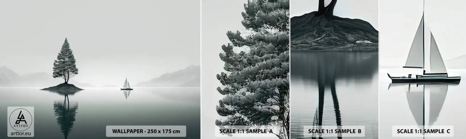 Mostră de Tapet Standard Eco - Visând cu ochii deschiși - Calm, Barcă cu pânze, Lac - 100x30 cm