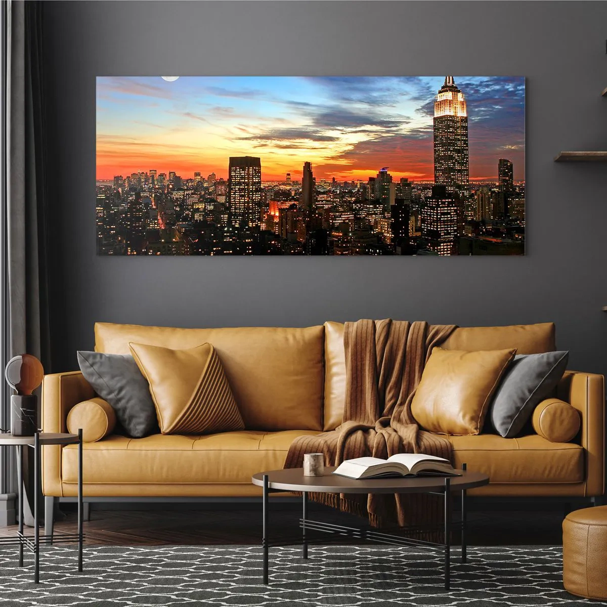 Tablou pe sticlă - O noapte americană luminoasă - 90x30 cm