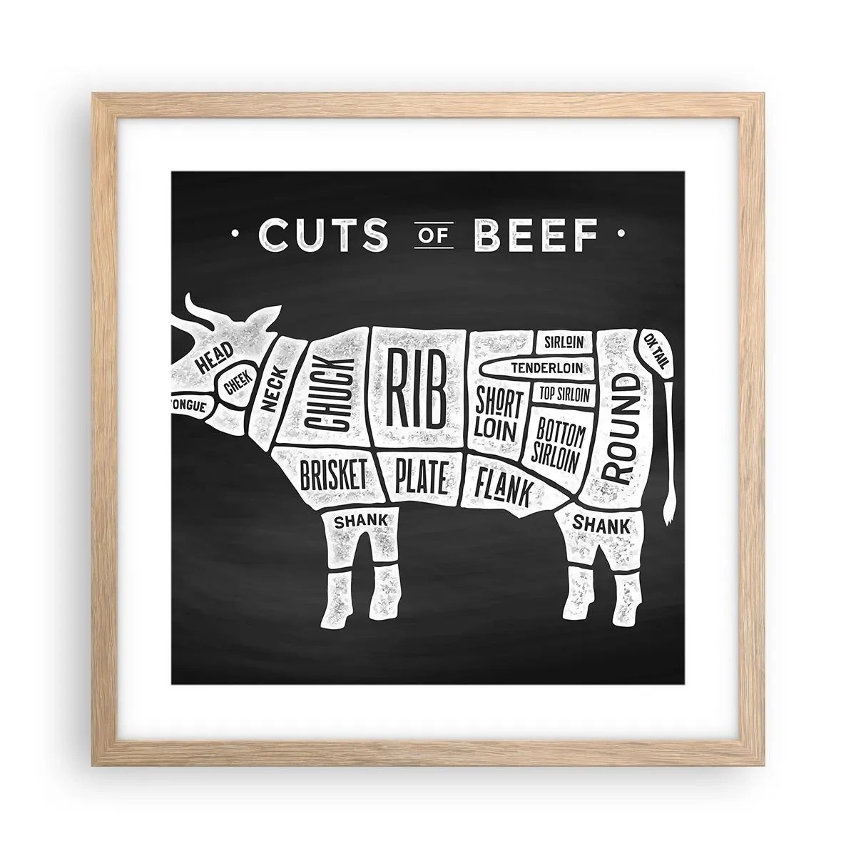 Poster în ramă de stejar deschis - Abecedar de măcelar - 40x40 cm