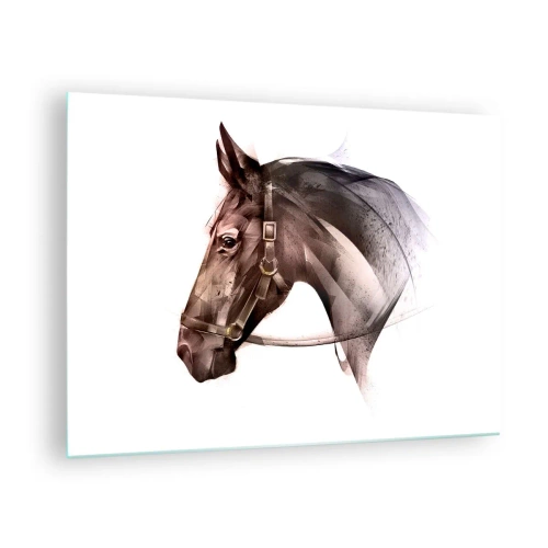 Tablou pe sticlă - Portret de cal în stil artistic pe fundal alb - 70x50cm - Ce farmec - Decorațiune modernă pentru perete pentru living și dormitor ARTTOR
