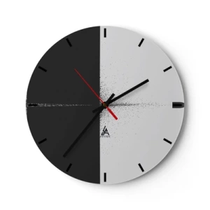 Ceas de perete - Ceas pe sticlă - Abstracție minimalistă în alb și negru - 30x30cm - Direct la țintă - Decorațiune modernă pentru perete pentru living, bucătărie și dormitor ARTTOR