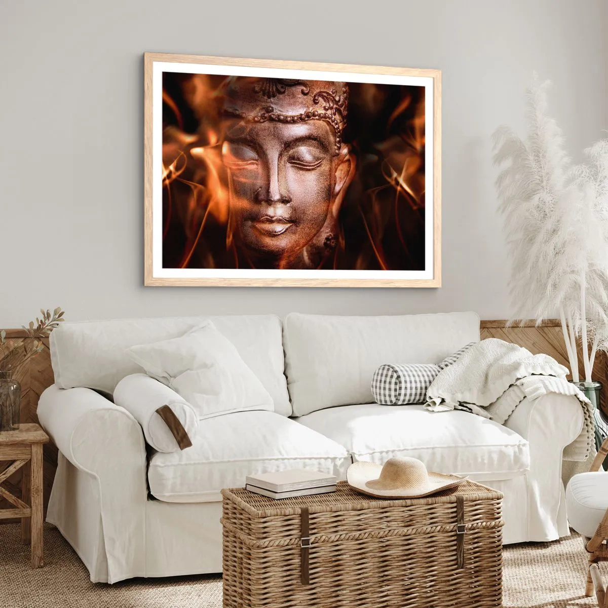 Poster în ramă de stejar deschis - Există doar aici și acum - 50x40 cm