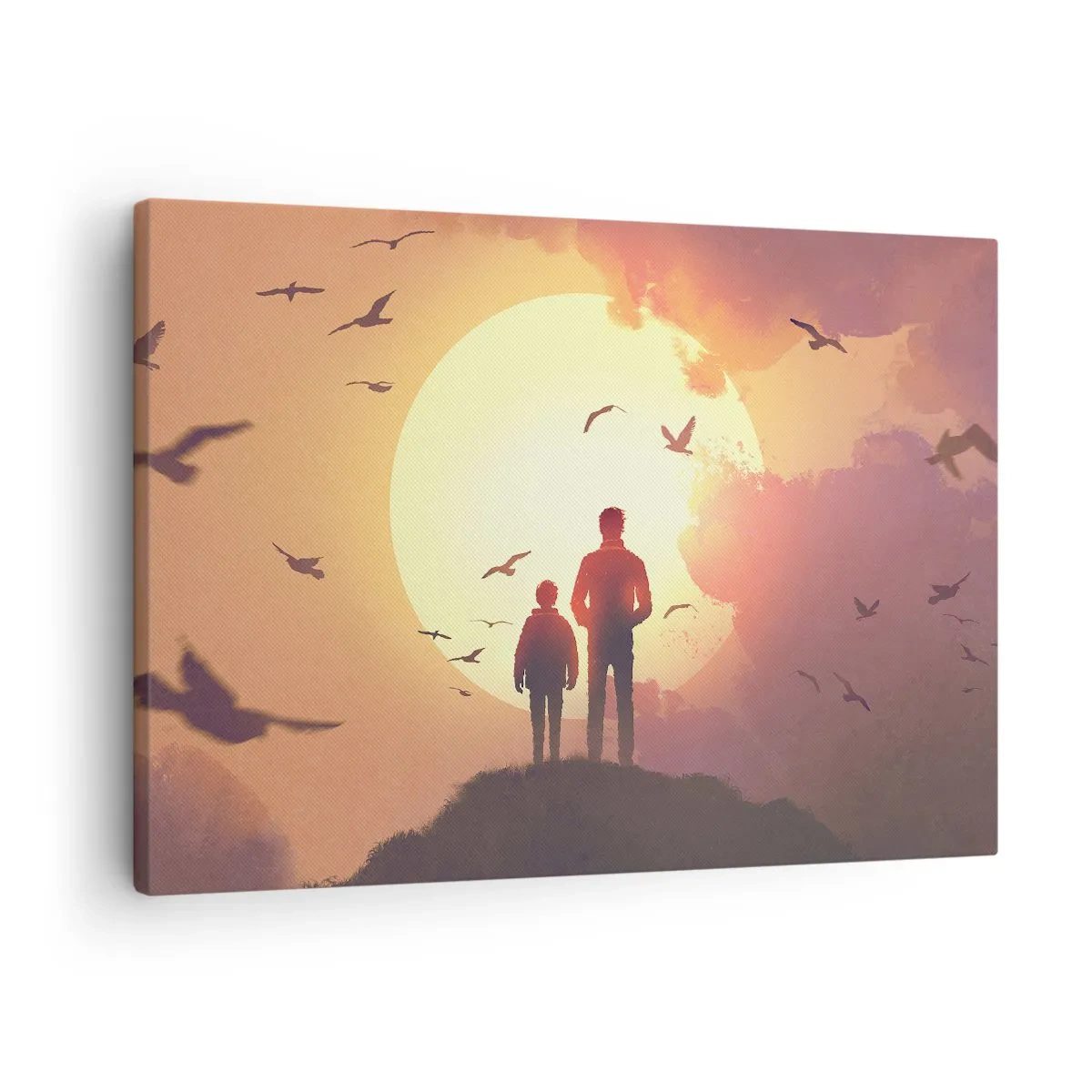 Tablou pe pânză Canvas - Figuri pe fundalul soarelui apus - 70x50cm - Față în față cu soarele - Decorațiune modernă pentru perete pentru living și dormitor ARTTOR