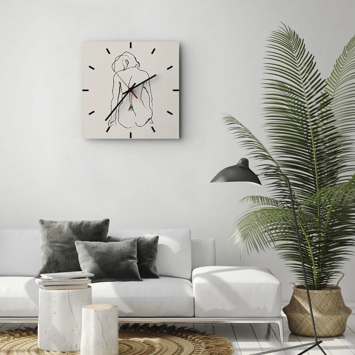 Ceas de perete - Ceas pe sticlă - Nud de fată - 40x40 cm