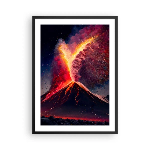 Poster în ramă neagră - Un vulcan în erupție într-un peisaj nocturn - 50x70cm - Frumusețe și groază - Decorațiune modernă pentru perete pentru living și dormitor ARTTOR