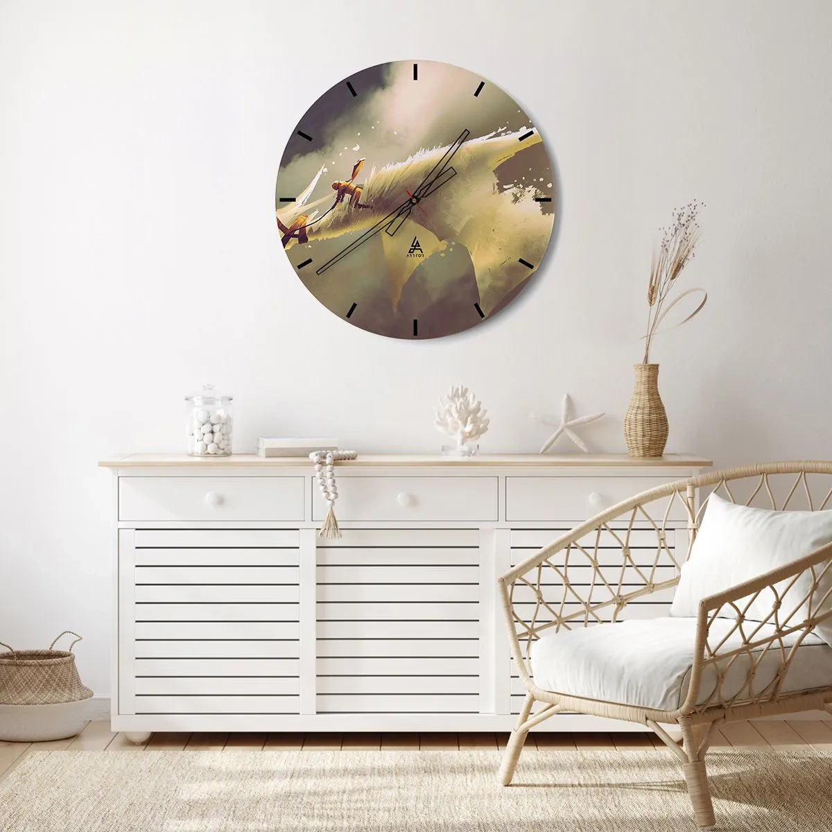 Ceas de perete - Ceas pe sticlă - Un erou în lupta împotriva unui peisaj mistic - 30x30cm - Salvăm lumea - Decorațiune modernă pentru perete pentru living, bucătărie și dormitor ARTTOR