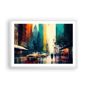 Poster în ramă albă - New York - aici și ploaia este colorată - 70x50 cm