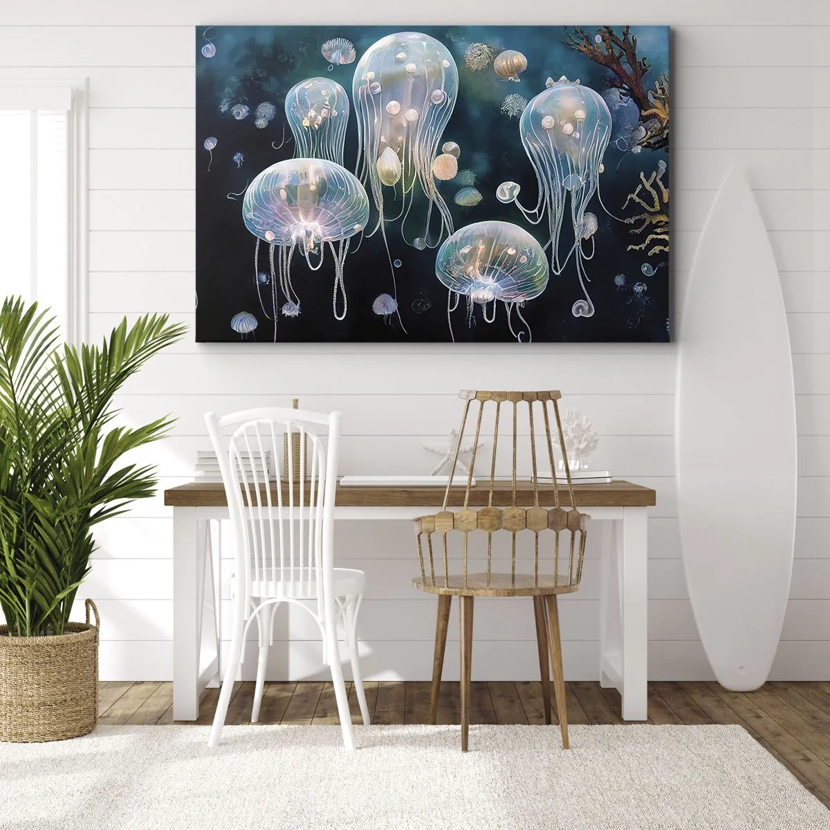 Tablou pe pânză Canvas - Meduze delicate în lumea subacvatică - 70x50cm - Balul subacvatic - Decorațiune modernă pentru perete pentru living și dormitor ARTTOR