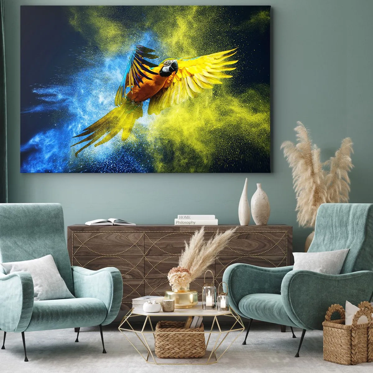 Tablou pe pânză - În praful albastru-auriu - 100x70 cm