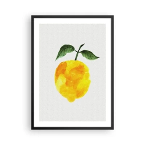Poster în ramă neagră - Ilustrație în acuarelă a unei lămâi cu frunze pe un fundal deschis - 50x70cm - Cum să simțiți gustul soarelui - Decorațiune modernă pentru perete pentru living și dormitor ARTTOR