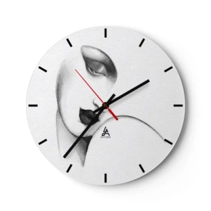 Ceas de perete - Ceas pe sticlă - Un portret minimalist al unei femei în nuanțe de gri. - 30x30cm - În stilul Lempickei - Decorațiune modernă pentru perete pentru living, bucătărie și dormitor ARTTOR