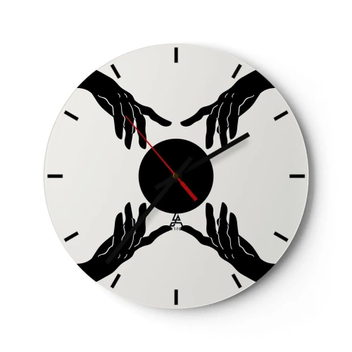 Ceas de perete - Ceas pe sticlă - Mâini negre care înconjoară un cerc întunecat pe un fundal deschis - 30x30cm - Semnul secret - Decorațiune modernă pentru perete pentru living, bucătărie și dormitor ARTTOR