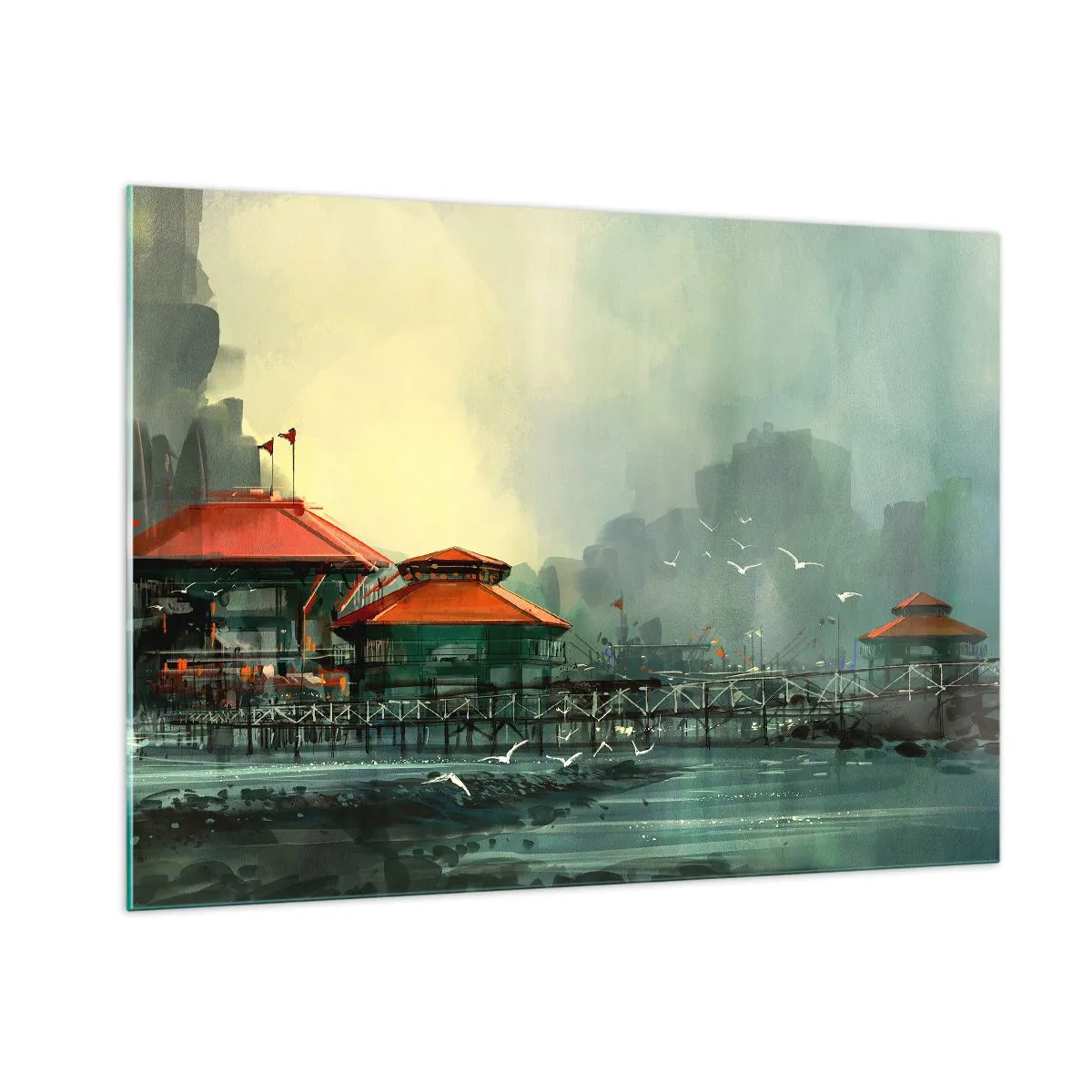 Tablou pe sticlă - O zi ploioasă în port - 100x70 cm