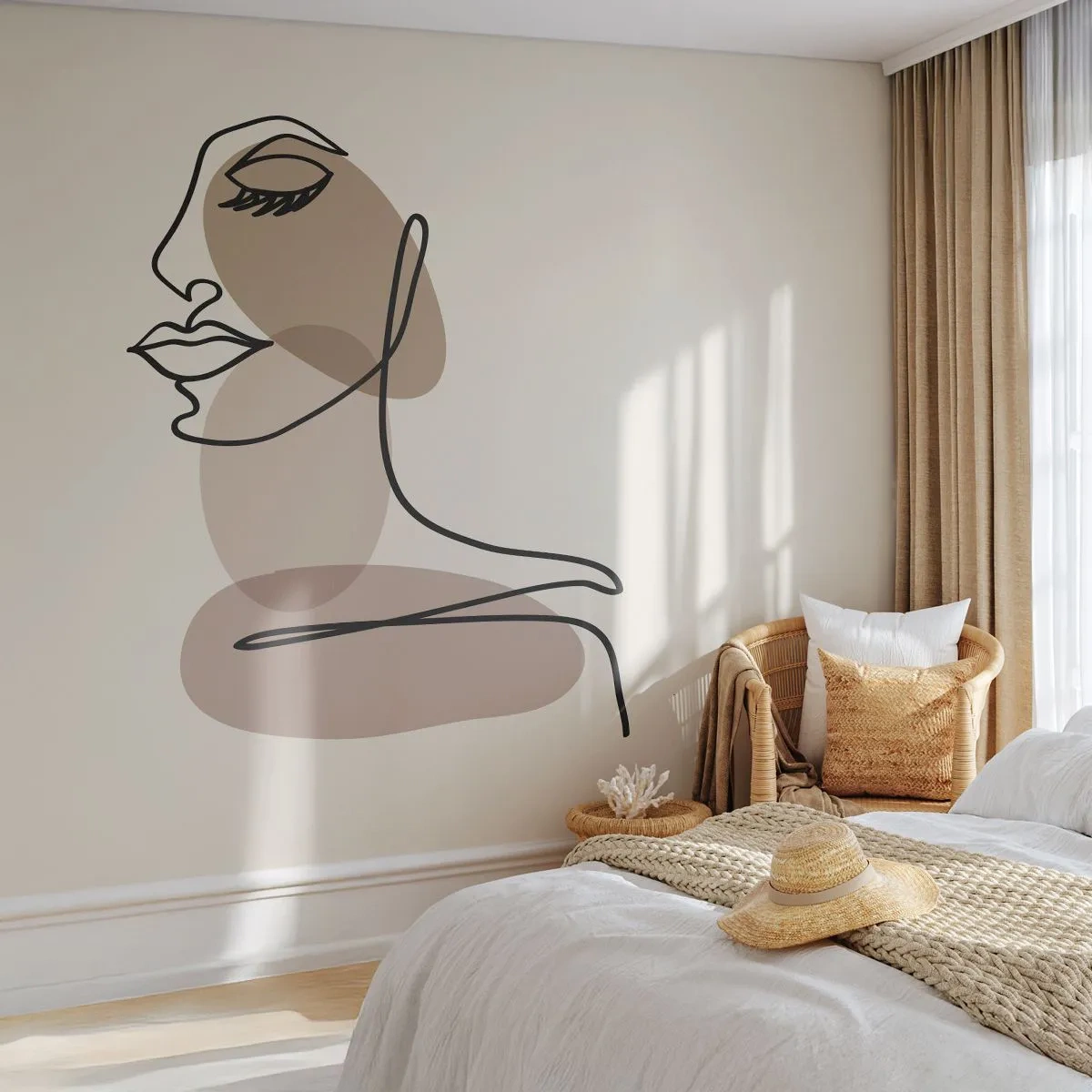 Tapet Standard Eco - Un portret minimalist al unei femei în nuanțe de bej și maro. - 100x70cm - Ascultându-se pe sine - Decorațiune modernă pentru perete pentru living și dormitor ARTTOR