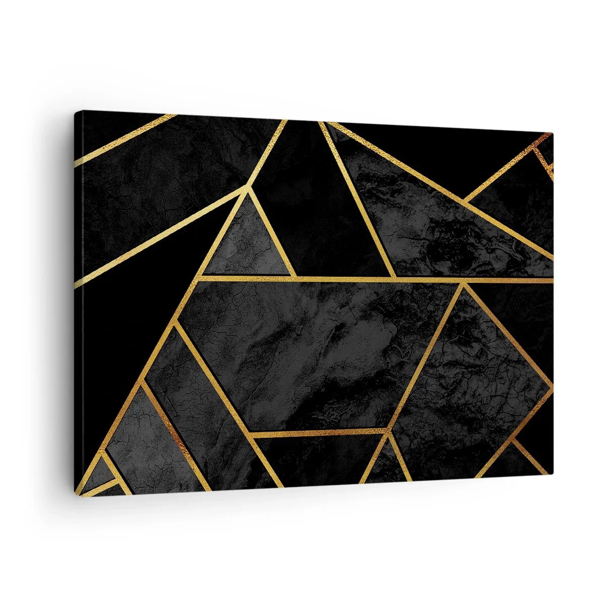 Tablou pe pânză Canvas - Model geometric auriu pe fundal negru - 70x50cm - Întuneric și lumină - Decorațiune modernă pentru perete pentru living și dormitor ARTTOR