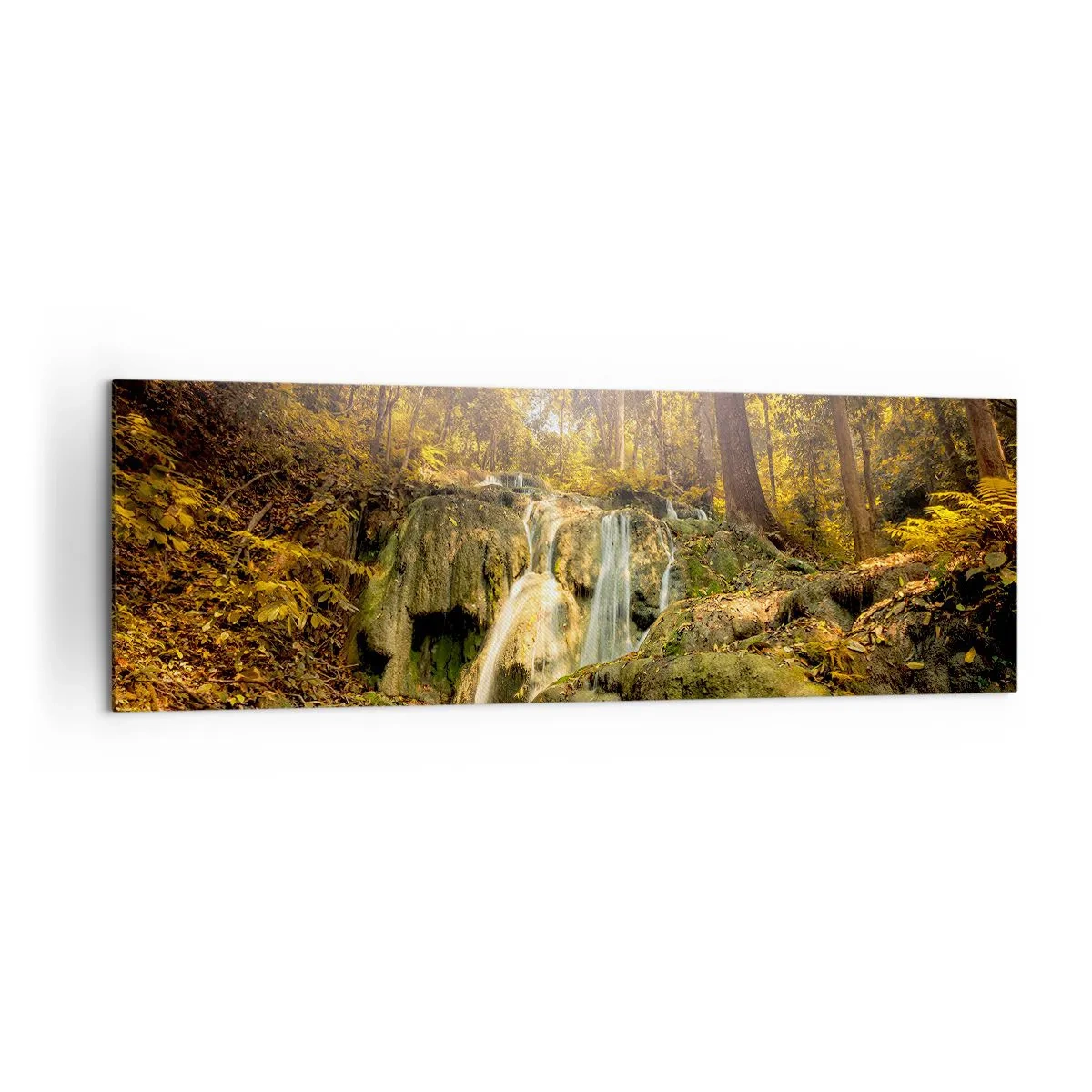 Tablou pe pânză - Cascada de pădure în verde - 160x50 cm