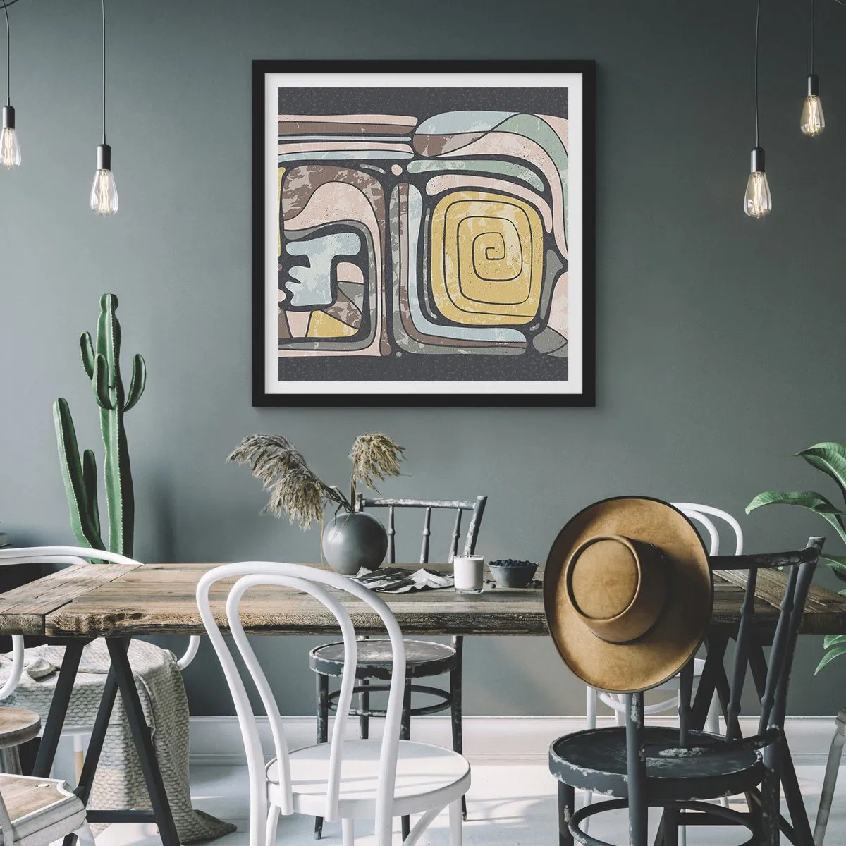 Poster în ramă neagră - Abstracție în spirit precolumbian - 40x40 cm