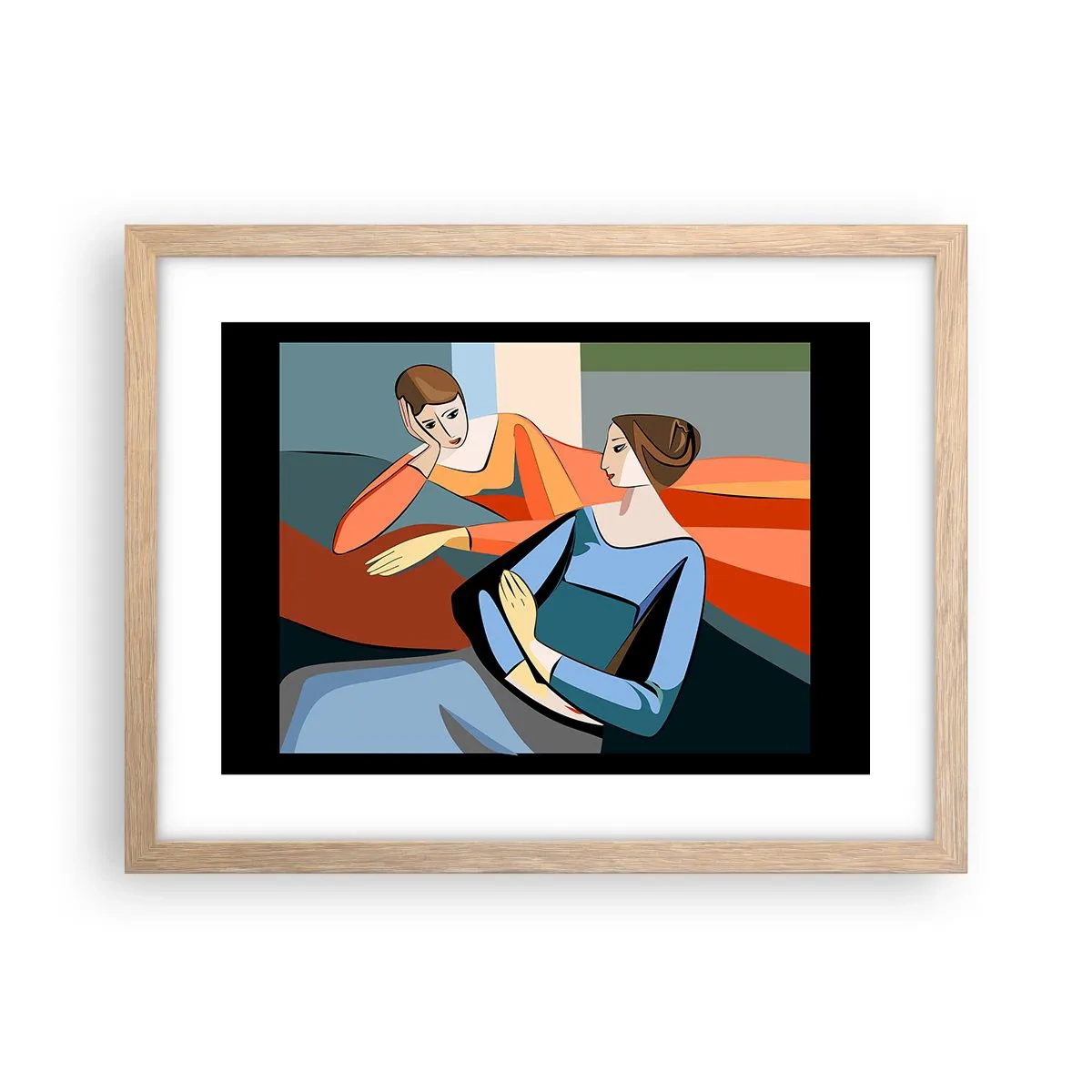 Poster în ramă de stejar deschis - Un moment de confidențe - 40x30 cm