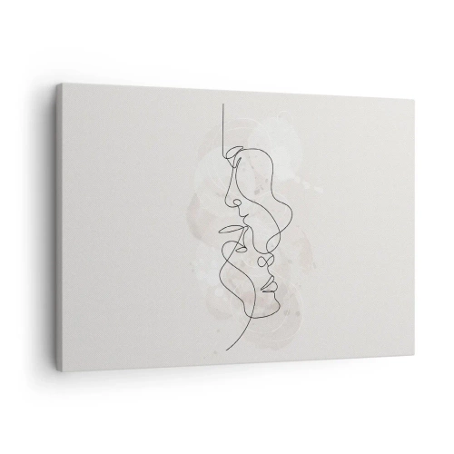 Tablou pe pânză Canvas - Schiță abstractă a două fețe pe un fundal deschis - 70x50cm - Încurcați într-o îmbrățișare - Decorațiune modernă pentru perete pentru living și dormitor ARTTOR