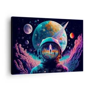 Tablou pe pânză Canvas - Astronautul în spațiu cu un peisaj planetar colorat - 70x50cm - Visul nevisat al filozofiilor - Decorațiune modernă pentru perete pentru living și dormitor ARTTOR