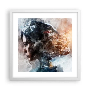 Poster în ramă albă - Povestea unei fete cu un oraș în fundal - 40x40 cm