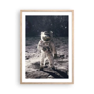 Poster în ramă de stejar deschis - Salutări de pe Lună - 50x70 cm